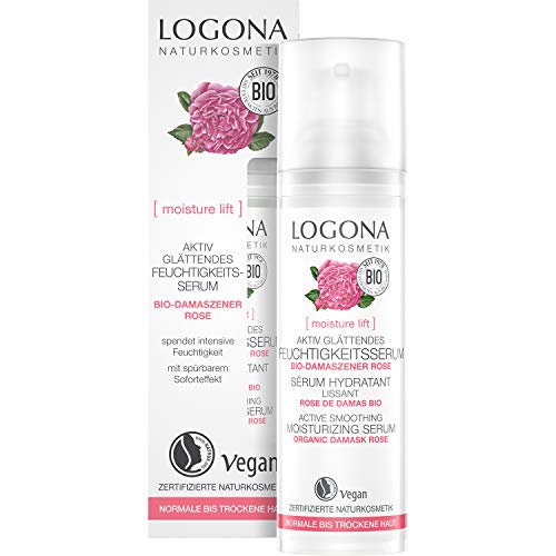 Bio Aktiv Glättendes Feuchtigkeitserum von LOGONA Naturkosmetik für normale bis trockene Haut, Feuchtigkeits-Booster mit Bio-Damaszener Rose, Natürlich & Vegan, 30 ml von LOGONA Naturkosmetik