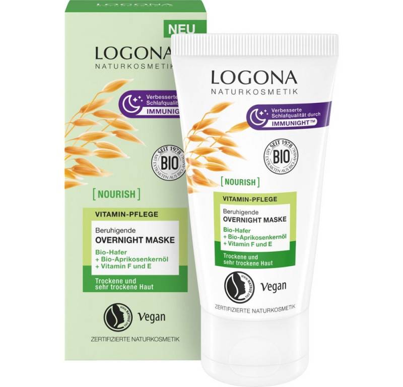 LOGONA Gesichtspflege NOURISH beruhigende Overnight Maske mit Bio-Hafer Vitamin F und E, 50 ml von LOGONA