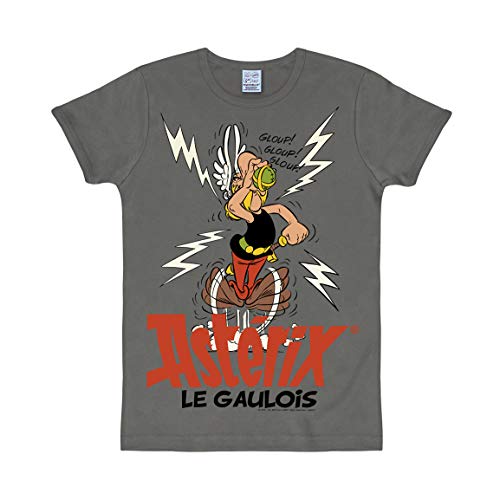 Logoshirt® Asterix le Gaulois I Zaubertrank I Slimfit T-Shirt Print I Damen & Herren I kurzärmlig I grau I Lizenziertes Originaldesign I Größe XL von Logoshirt