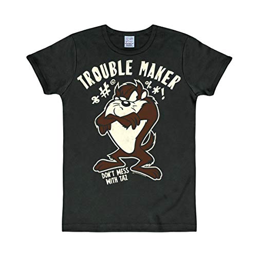 Logoshirt® Looney Tunes - Taz - Trouble Maker - T-Shirt Print - Damen & Herren - kurzärmlig - schwarz - Lizenziertes Originaldesign, Größe XL von Logoshirt