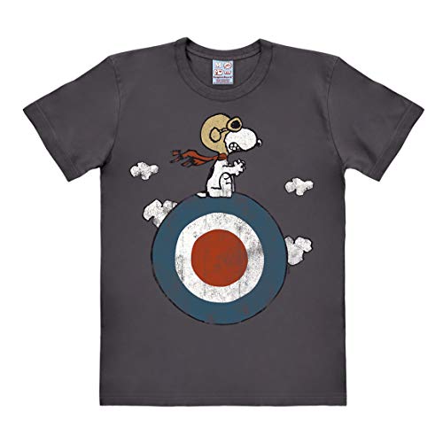 Logoshirt® Peanuts I Snoopy I Pilot I Target I T-Shirt Print I Damen & Herren I kurzärmlig I grau I Lizenziertes Originaldesign I Größe 3XL von Logoshirt