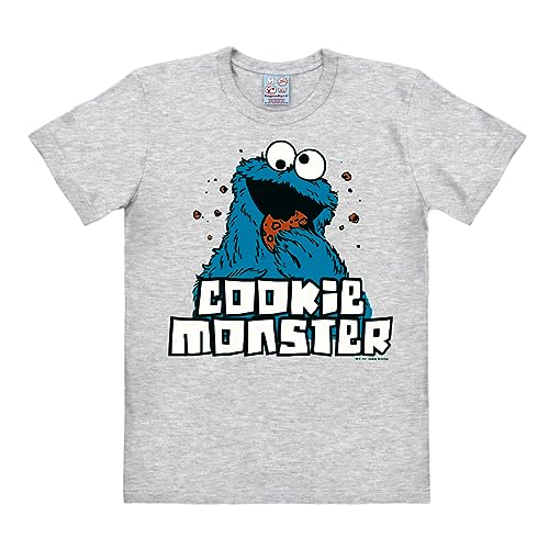 Logoshirt® Sesamstraße I Krümelmonster I Cookie Monster I T-Shirt Print I Damen & Herren I kurzärmlig I grau-meliert I Lizenziertes Originaldesign I Größe XL von Logoshirt
