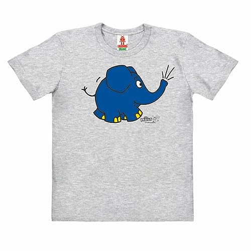 Logoshirt®️ TV I Die Sendung mit der Maus I Elefant I Törö I Bio T-Shirt Print I Kinder I Mädchen & Jungen I kurzärmlig I grau-meliert I Lizenziertes Originaldesign I Größe 92-98 von Logoshirt