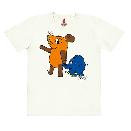 Logoshirt®️ TV I Die Sendung mit der Maus I Maus & Elefant I Bio T-Shirt Print I Kinder I Mädchen & Jungen I kurzärmlig I Weiss I Lizenziertes Originaldesign I Größe 176 von Logoshirt