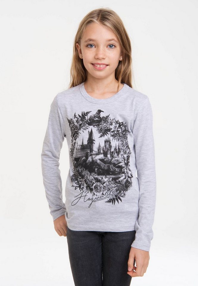 LOGOSHIRT Langarmshirt Harry Potter - Hogwarts Schloss mit coolem Frontprint von LOGOSHIRT