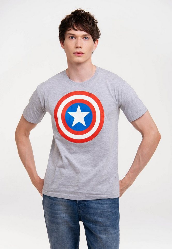 LOGOSHIRT T-Shirt Marvel Comics - Captain America Logo mit lizenziertem Print von LOGOSHIRT