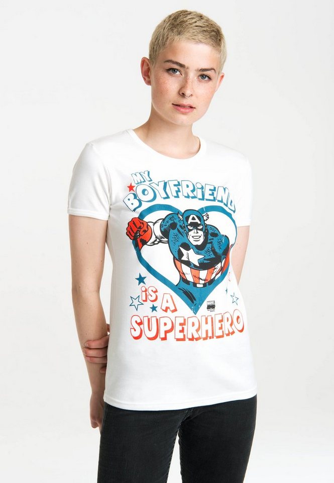 LOGOSHIRT T-Shirt Marvel - My Boyfriend Is A Superhero mit lizenzierten Originaldesign von LOGOSHIRT