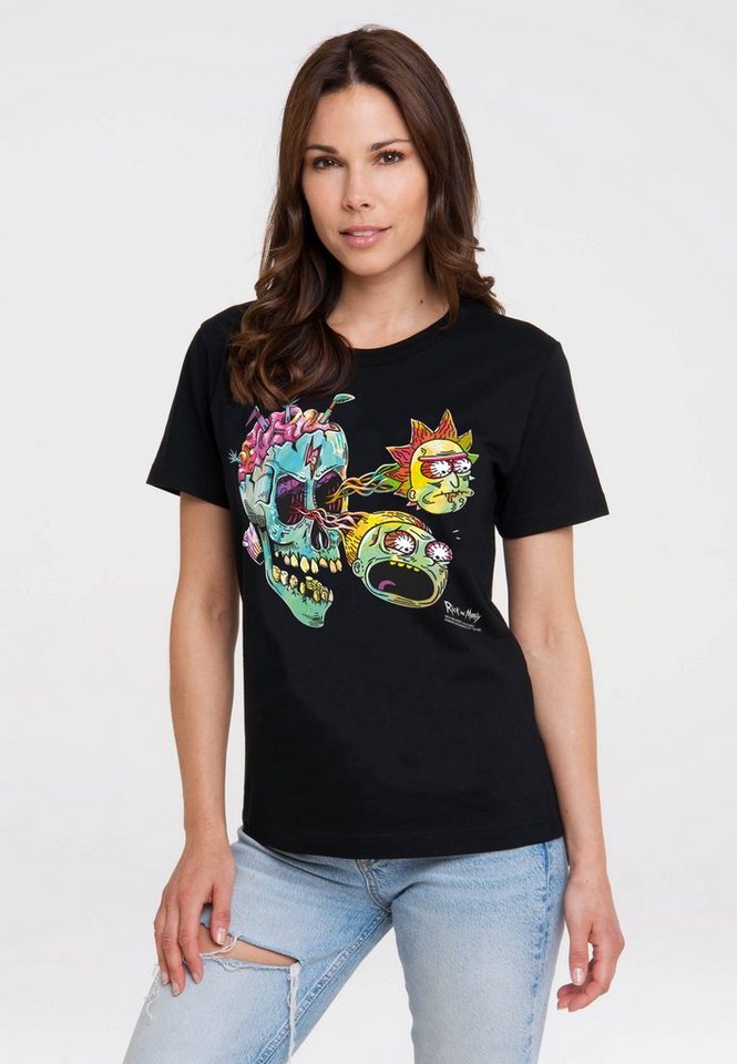 LOGOSHIRT T-Shirt Rick & Morty - Eyeball Skull mit lizenziertem Print von LOGOSHIRT