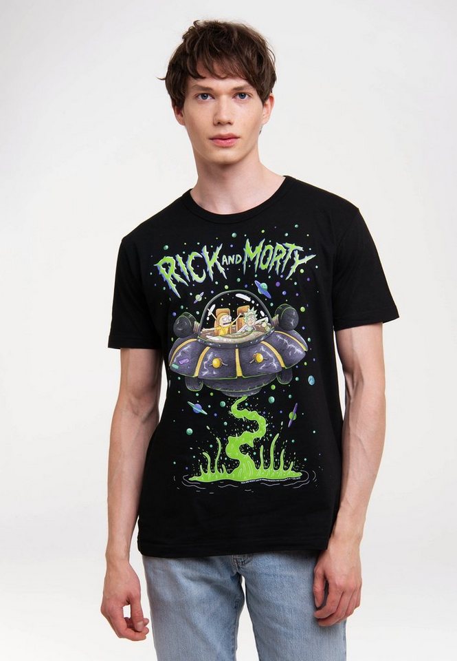 LOGOSHIRT T-Shirt Rick & Morty - Raumschiff mit lizenziertem Print von LOGOSHIRT