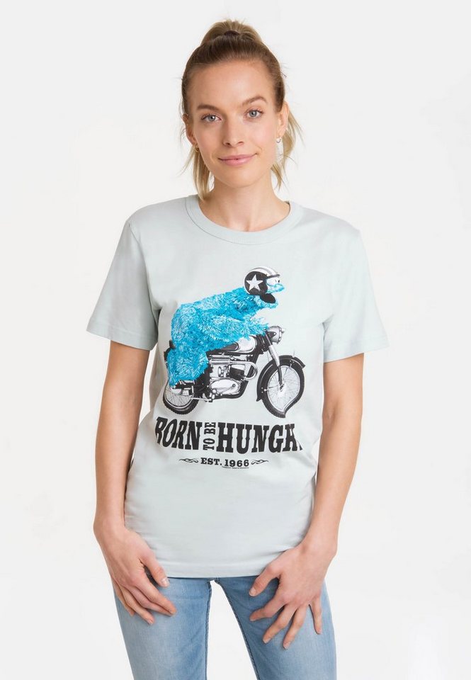 LOGOSHIRT T-Shirt Sesamstrasse - Krümelmonster Motorrad mit lizenziertem Print von LOGOSHIRT