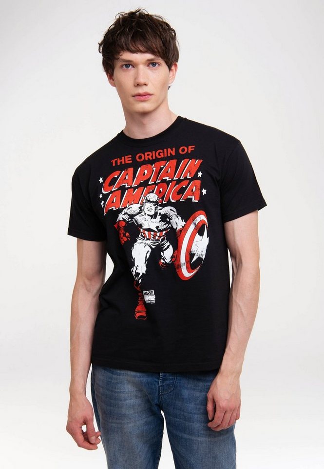LOGOSHIRT T-Shirt The Origin Of Captain America mit lizenziertem Print von LOGOSHIRT