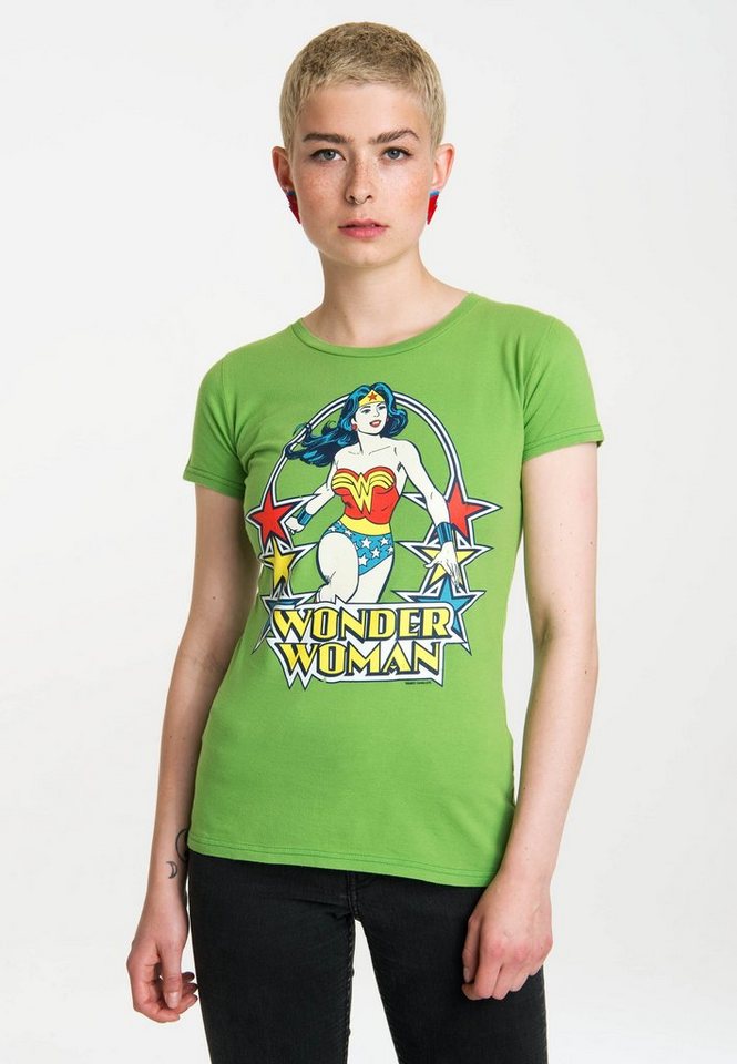 LOGOSHIRT T-Shirt Wonder Woman Stars mit auffälligem Retro-Print von LOGOSHIRT