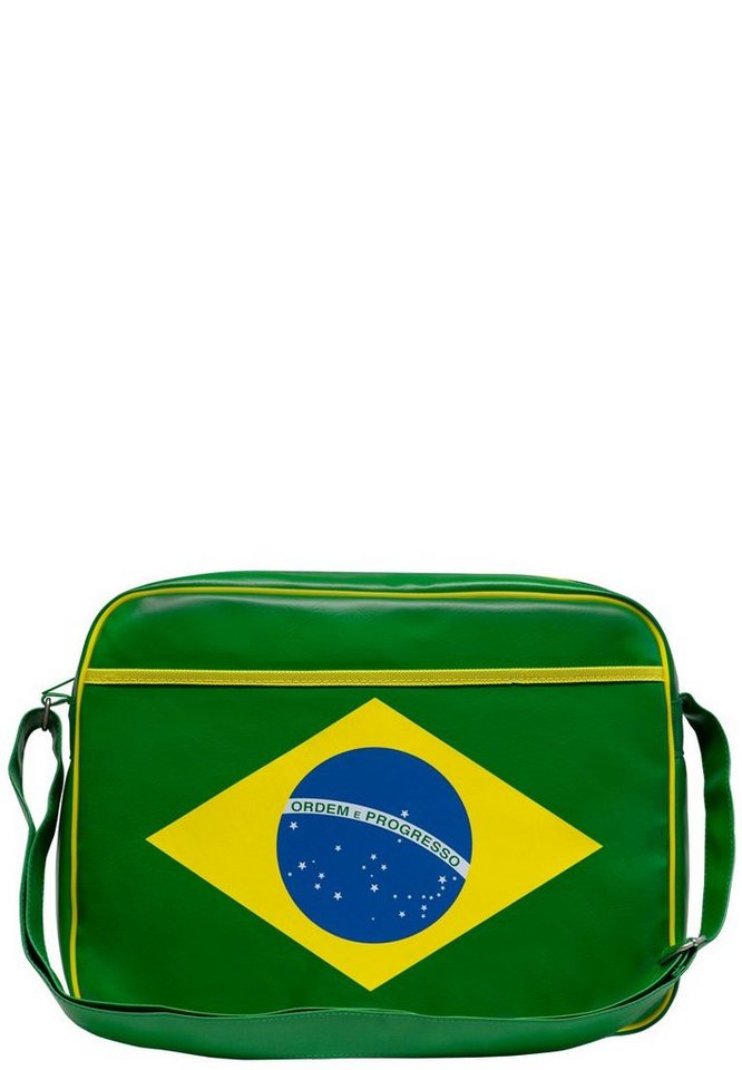 LOGOSHIRT Schultertasche Brazil - ordem e progresso, mit Ordem e progresso-Frontprint von LOGOSHIRT