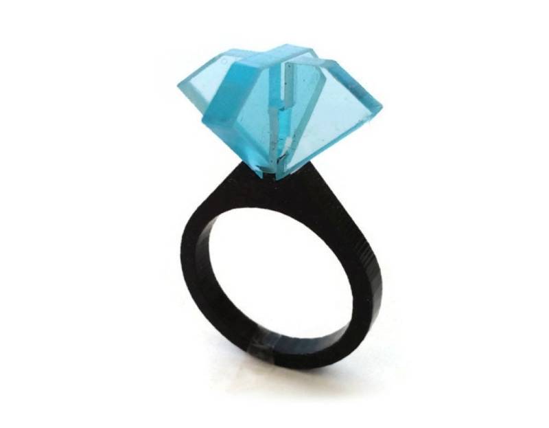 Groß Acryl Topas Solitär Ring Italienisch Laser-Schnitt Minimalist Schmuck Elegant Bold Statement Damen Mode Accessoire Moderne Band Geschenk von LOHNtimelessDesign