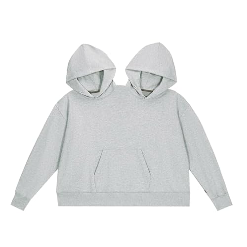 Paar Zwei-Personen-Neuheits-Sweatshirts Herren Damen Intim-Hoodie Paar Doppel-Kapuzen-Sweatshirt Lustiges Paar-Kapuzen-Sweatshirt, Unisex, übergroßer, lässiger Langarm-Pullover for Zwei ( Color : Gray von LOHXA