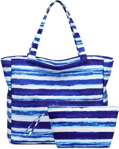 LOIDOU Große Strandtasche Damen Umhängetasche mit Reißverschluss Tote Bag Wasserdichte Sanddichte Shopper Schultertaschen Taschen Handtasche Gym Schwimmbad mit nassem Fach Reise Pool Swim von LOIDOU