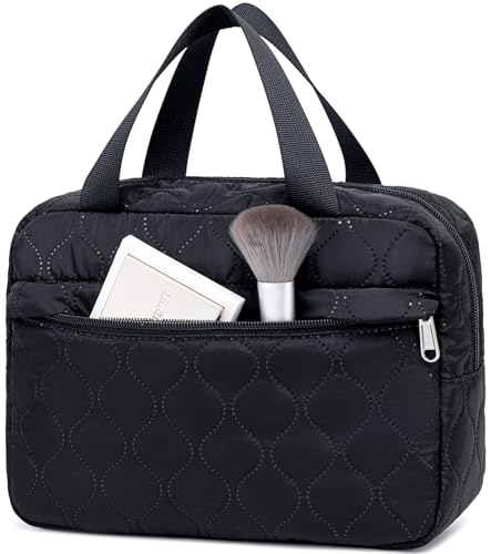 LOIDOU Kosmetiktasche für Damen und Mädchen, Cord-Make-up-Tasche für Geldbörse, Make-up-Organizer, Tasche, Reißverschluss, Aufbewahrungstasche, Reiseutensilien, Tote gesteppt schwarz von LOIDOU