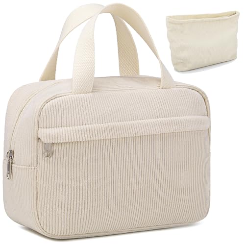 LOIDOU Kosmetiktaschen für Frauen Mädchen Cord Make-up Tasche für Geldbörse Make-up, Anzug Cordy Beige, Casual von LOIDOU