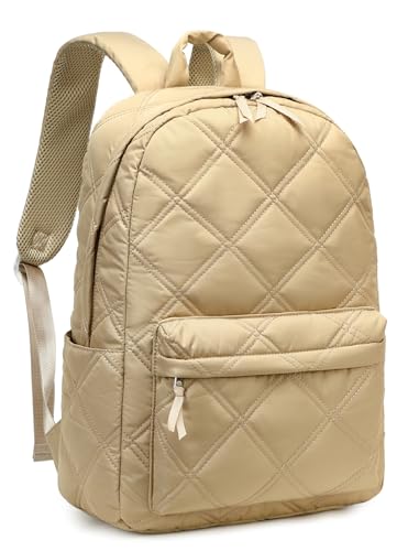 LOIDOU Schulrucksack Mädchen & Jungen Teenageralter Leichter Rucksack Damen für Schule Wasserabweisend Daypack Bookbag Colleg Work (Gesteppter Kahki) von LOIDOU