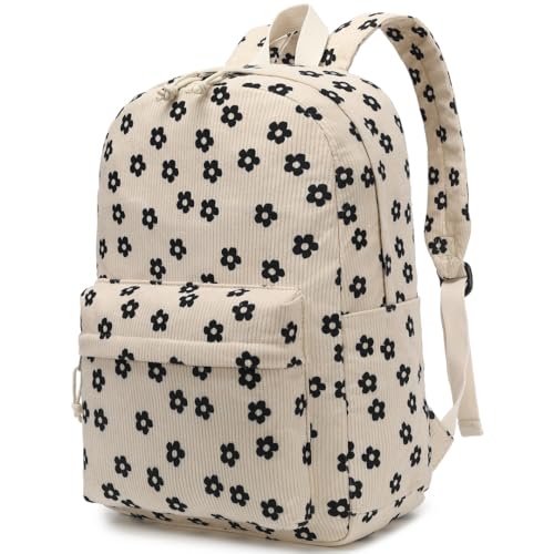 LOIDOU Schulrucksack Mädchen & Jungen Teenageralter Leichter Rucksack Damen für Schule Wasserabweisend Daypack Bookbag Colleg Work (Schwarzer floraler Kern Samt) von LOIDOU