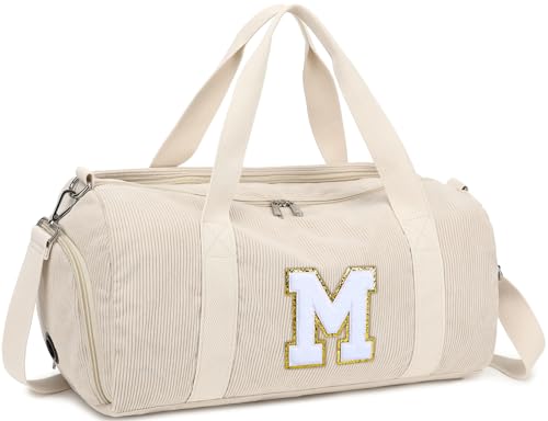 LOIDOU Sporttasche für Mädchen und Damen, Turnbeutel, kleine Tasche für Wochenende, Ofen, Handgepäcktasche mit Schuhfach und Nassfach, Cord, Beige, M von LOIDOU