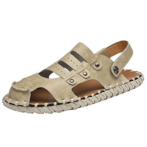 2023 Sommer Sandalen männer Atmungsaktive Vielseitige Trend Outdoor Handgemachte Große Strand Hohl Sandalen Schuhe Laufen Herren (Beige, 42) von LOIJMK