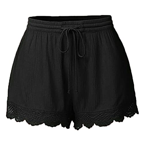 2er Pack Kurze Leggings Damen High Waist Gym Shorts Sommer Hotpants Leicht Dünn Kurze Hosen Damen Yoga Shorts Bequem Sport Shorts mit Spitze Gemütliche Sportshorts Schlafshorts von LOIJMK