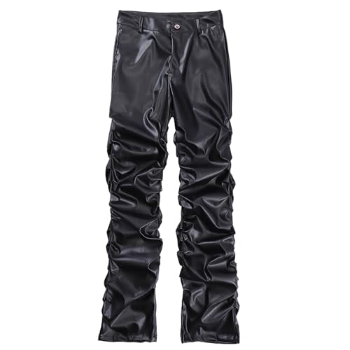 Biker Hose Herren Leder - Lederhose Herren Schwarz Lackleder-Lederjeans Grosse Grössen Baggy Hose Motorradhose Mit Taschen Weites Weich Hippie Hose Casual Arbeitshosen Freizeithose Streetwear von LOIJMK