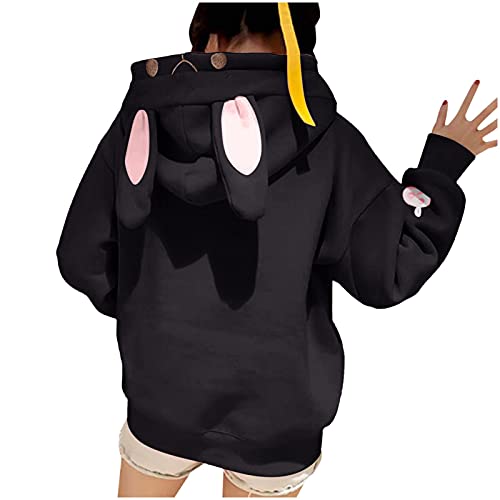 Damen Kapuzenpullover Oversized Übergroße Hoodie Sweatshirt Langarm Hoodie Sweatshirt Winter Pullover Top Cute Kapuzenpulli Mit Ohren Hooded-Pullover Bunny Ear Fuzzy Fluffy Rabbit Tops Ear-Pullover von LOIJMK