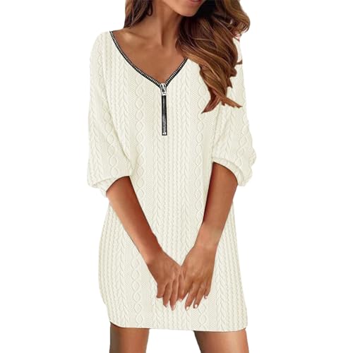Damen Kleider Elegant, Funky Blusenkleid Damen Midi, Reißverschluss Pulloverkleid Damen Freizeit Kleid Locker Kleider Women Blusenkleider Midikleid Slouchy Blusenkleider für Alltag von LOIJMK