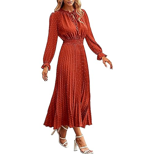 Damen Kleider Sommer, Strandkleider Damen Plissee A-Linien Kleid Elegante Langarm Kleid Damen Strandkleider Funky Kleid Damen Lang Sommerkleid Falten Damenkleider Lounge Swing Kleider von LOIJMK