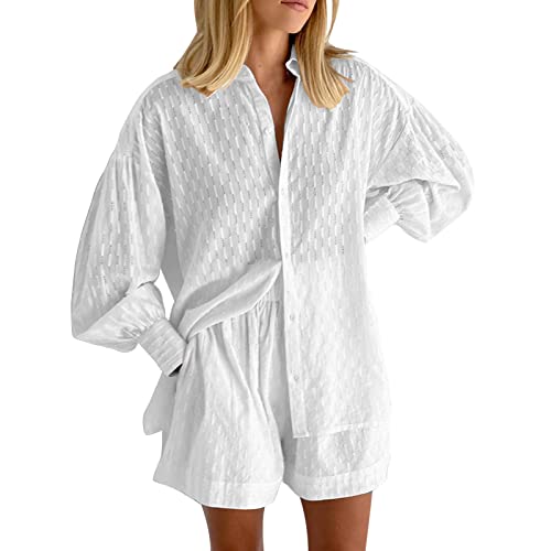 Damen Lockere Shirts + Shorts Set Sommer Arbeitshosen Kurz Freizeit Set Loose Loungewear Set für Frauen Elegante Lässiger Arbeits Set Freizeitanzug Daily Jogginganzug Casual Loose Kleidung von LOIJMK
