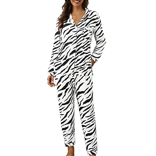 Damen Pyjama Kariert Set Langarm 2-Teiliges Pyjama Set Leicht Nachtwäsche Zweiteiliger Hausanzug Pjs Set Sleepwear Und Pyjamahose Lounge Sets Sleepshirt Freizeitanzug Schlafanzug Lang Winter von LOIJMK