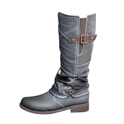 Damen-Stiefel mit niedrigem Absatz und mittlerer Wade, Mondstiefel, Wanderschuhe, Damen, warm, Vintage-Stil, Winter, Reißverschluss, Weihnachten, Damenstiefel Schuhe Damen 41 Schwarz (Grey, 37) von LOIJMK