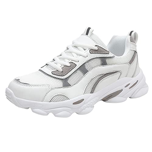 LOIJMK Frauen schnüren Laufschuhe Sportschuhe weiße Turnschuhe Silberne Schuhe Damen Glitzer (White, 39) von LOIJMK