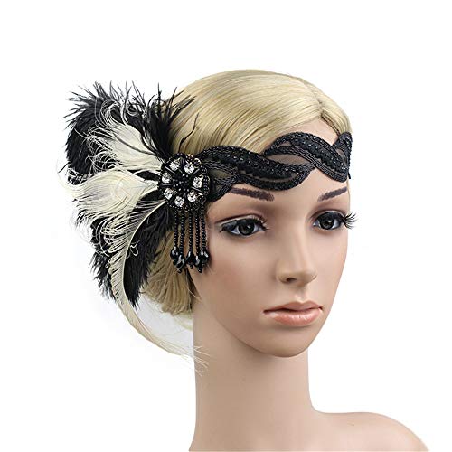 Gatsby Great 20er Jahre Kopfband Kopfbedeckung Sportstirnbänder Damen Breit (White, One Size) von LOIJMK