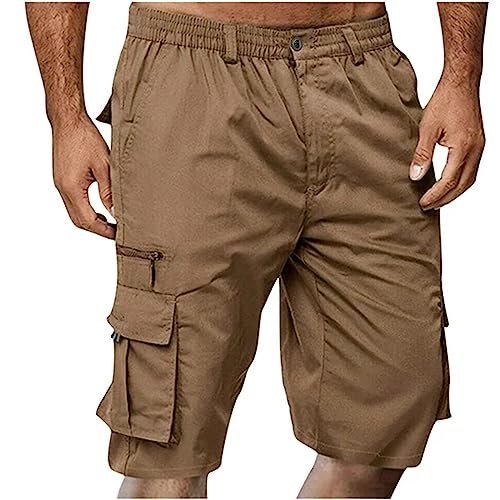 GrüN Cargohose Kurz Herren Mit Viele Taschen Cargo Shorts Breites Bein Freizeithose Sommer Schnelltrocknende Strandhose Mit ReißVerschluss Bermuda Shorts Hawaiihose Atmungsaktive Leicht von LOIJMK
