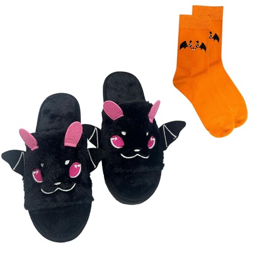 Halloween Hausschuhe Damen Winter Teufel Pantoffeln Plüsch Slippers Schlappen Offenen Zehen Warme Hausschuhe Damen Flauschig Hausschlappen Hauspantoffeln Hüttenschuhe Filzpantoffeln Filzhausschuhe von LOIJMK