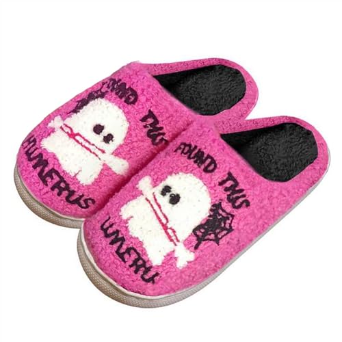 Halloween Pantoletten Damen Plüsch Warme Hausschuhe Filzpantoffeln Slippers Schlappen Winter Gefütterte Hauspantoffeln Hausschlappen Lustig Puschen rutschfeste Hüttenschuhe Filzhausschuhe von LOIJMK