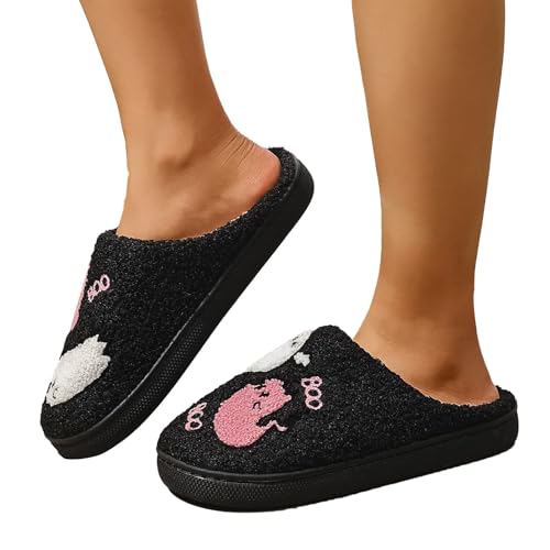 Hausschuhe Damen Winter Halloween Ghost Pantoletten Plüsch Slippers Schlappen Lustig Hauspantoffeln Gefütterte Filzpantoffeln Warme Hausschuhe Hausschlappen Puschen Hüttenschuhe Filzhausschuhe von LOIJMK