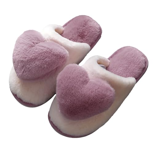 Hausschuhe Damen Winter Liebes Warm Hausschuhe Plüsch Slippers Schlappen Memory Foam Pantoffeln Hauspantoffeln Gefütterte Hausschlappen rutschfeste Hüttenschuhe Filzpantoffeln Filzhausschuhe von LOIJMK