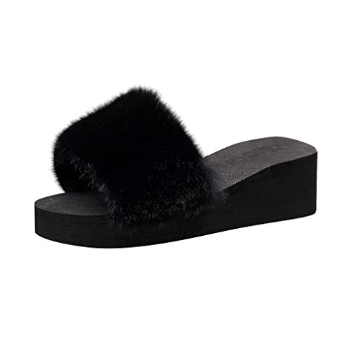 Hausschuhe Damen Winter Plüsch Slippers Mit Keilabsatz Plateau Pantoffeln Offenen Zehen Pantoletten Rutschfeste Wedges Slide Schlappen Flauschig Hauspantoffeln Hausschlappen Für Drinnen Und Draußen von LOIJMK