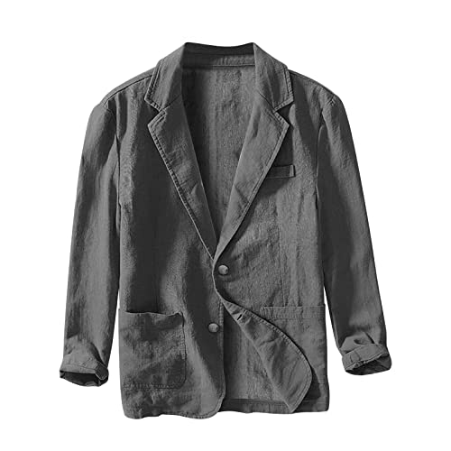 Herren Anzugjacke Regular Fit - Leinen Blazer V-Ausschnitt Vorne Offen Übergangsjacke Mit Taschen Anzugjacke Freizeitanzug Leicht Atmungsaktiv Langblazer Leinensakko Einfache Sommerjacke von LOIJMK