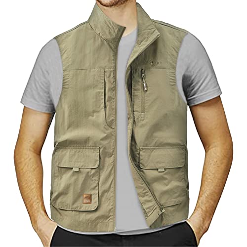 Herren Arbeitsweste Sommer Dünn - Softshellwesten Herrenoutdoor Weste Leicht Herrenweste Mit Reißverschluss Stehkragen Arbeit Weste Mit Vielen Taschen Atmungsaktive Funktionsweste,Wandernweste von LOIJMK