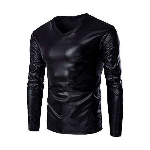 Herren Glänzend Metallic Pullover Slim Langarm Shirts Trendy Reflektierend Langarmshirts Pulli Mode Sweatshirt Oberteil Männer Tshirt Bluse Schlanke Top für Club Rock Hip Hop Disco Party von LOIJMK