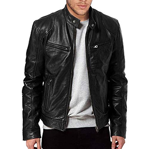 Herren Motorrad Lederjacke Vintage, Übergangsjacke Wasserdicht Bikerjacke Retro Leder-Freizeitjacke Weiche Kunstlederjacke Klassisch Sweatjacke Leichte Locker Herrenjacke Motorrad-Lederjacken von LOIJMK