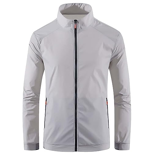 Herren Windjacke Leicht Atmungsaktiv Regenjacke Fahrrad Übergröße Sweatjacke Fahrrad Freizeitjacken Ohne Kapuze Solide Bomberjacke Leichte Fahrradjacke Stehkragen Outdoorjacke Regenmantel von LOIJMK