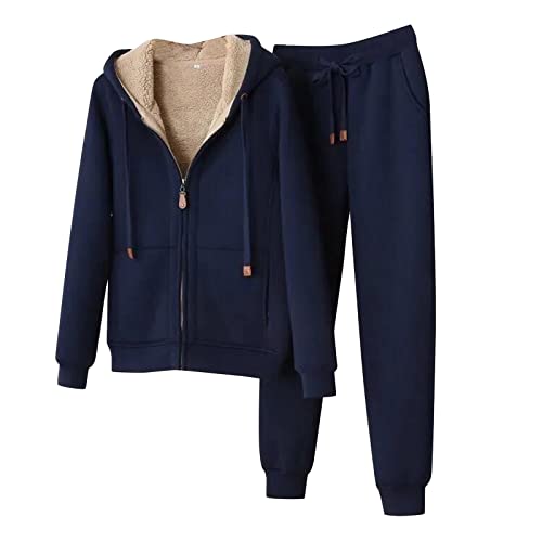 Jogginganzug Damen Warm Winter - Trainingsanzug Hose Jacke Fitnessanzug Zweiteiler Outfit Lounge Set Laufbekleidung Plus Samt Plüsch Fitnessanzug Hausanzug mit Kapuze und Taschen von LOIJMK