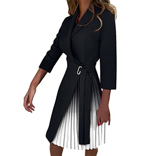 Kleider Damen Langarm Falten Tunika Kleid Blazerkleid Damen Funky Freizeit Business Kleid Revers Sommerkleid Freizeitkleid Frauen Arbeits Kleidung Sommerkleider A Linien Kleid Damen Sommer von LOIJMK