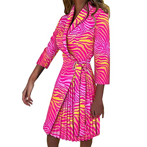 Kleider Damen Langarm Falten Tunika Kleid Blazerkleid Damen Funky Freizeit Business Kleid Revers Sommerkleid Freizeitkleid Frauen Arbeits Kleidung Sommerkleider A Linien Kleid Damen Sommer von LOIJMK